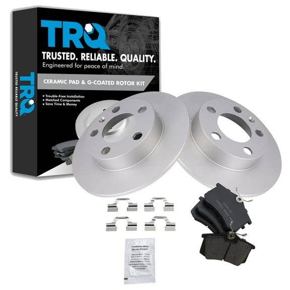 TRQ Rear Brake Pad & Rotor Kit Brake Pads Brake Rotor Ceramic Premium G-Coated Fits Select 2007-2010 Volkswagen Beetle 1999 Golf Jetta