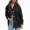 thumbnail image 2 of Towmus Casual Denim Jacket for Women Oversized Button Down Collared Long Sleeve Shirts Lightweight 2025 Fall Jackets, 2 of 9