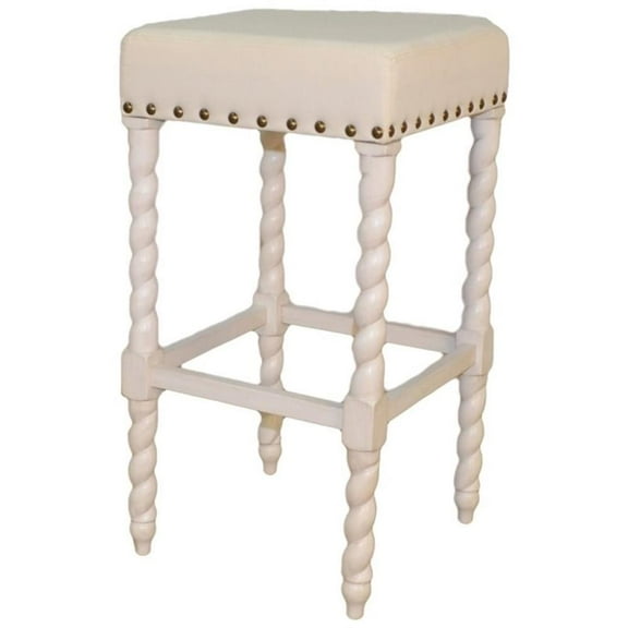 Pemberly Row Contemporary Fabric 30" Bar Stool Vintage White Linen