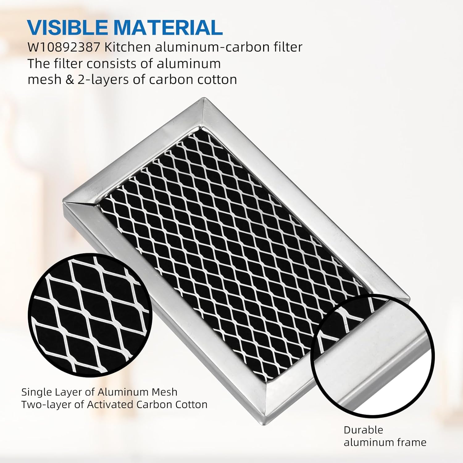 ABCISI W10845250 W10892387 Microwave Charcoal Grease Filter Replaces for Whirlpool, Maytag, Amana Over-The-Range Microwave W10845250 4455038 AP6036051 PS11769323 5-1/4” X 3-1/4” X 3/8” (2 Pack)