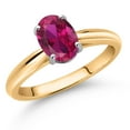 thumbnail image 2 of Gem Stone King 10K Yellow and White Gold Red Created Ruby Solitaire Engagement Ring for Women (1.35 Cttw, Oval 8X6MM, Gemstone July Birthstone, Available in Size 5, 6, 7, 8, 9), 2 of 4