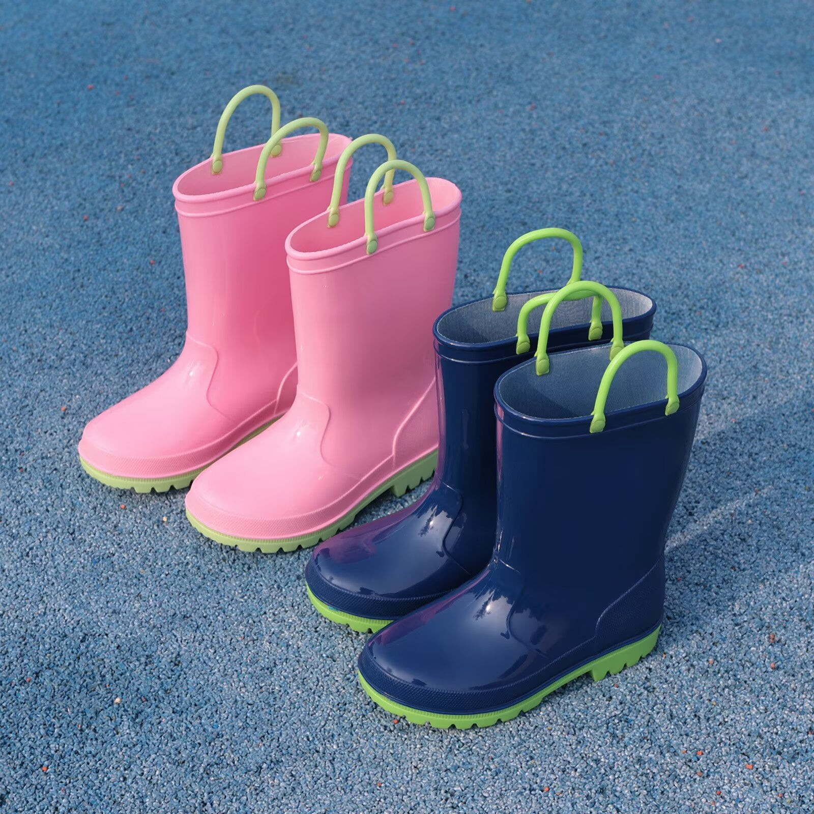EUXTERPA Toddler Kids Waterproof Rain Boots Boys Girls Navy Boots with Handles Big Kid Size 3