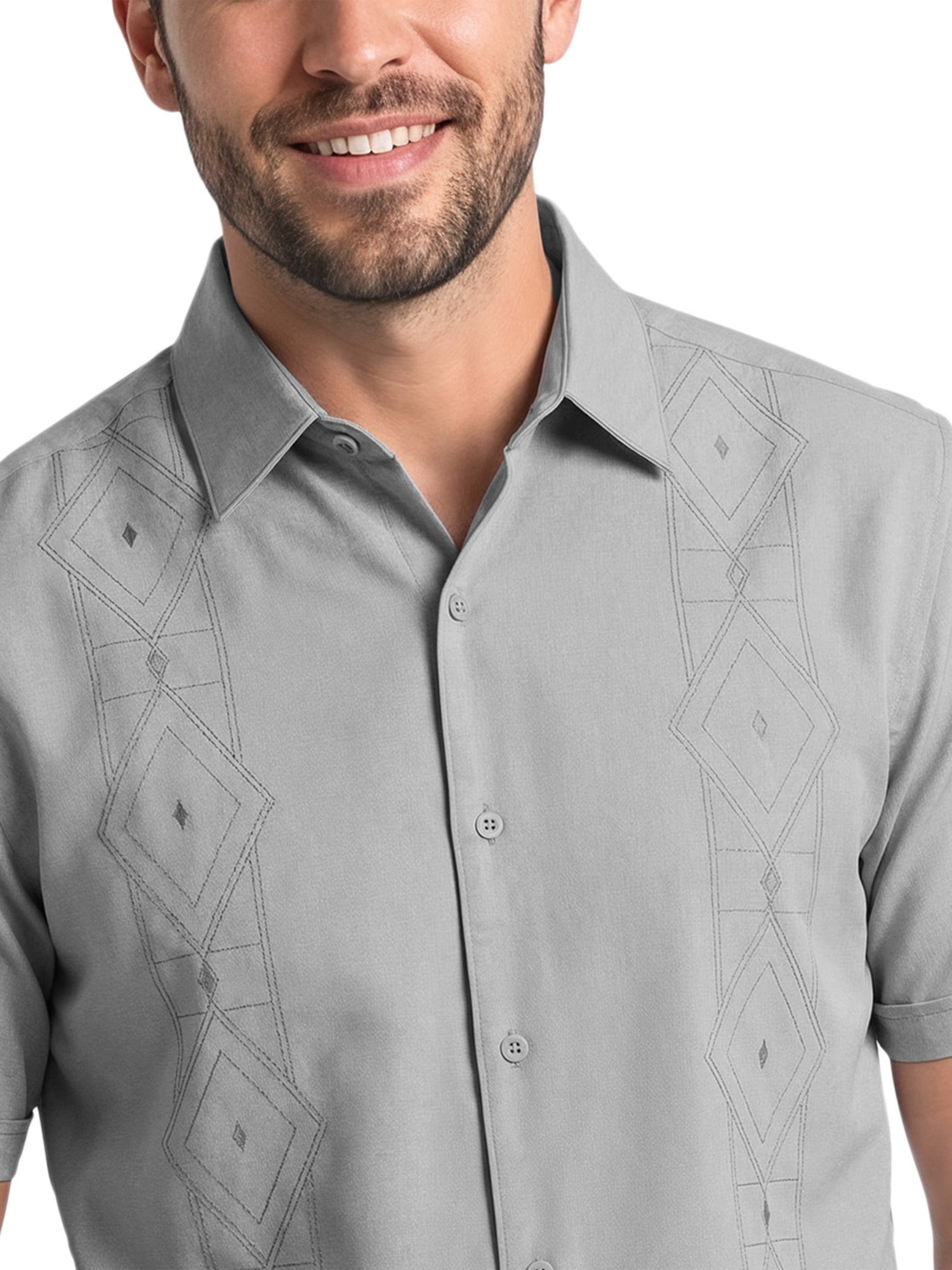 Cafe Luna Men’s and Big Men’s Geo Printed Panels Short Sleeve Button-Down Shirt, S-5XL