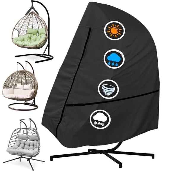Patio Hanging Egg Chair Cover Single Seat, 600D Heavy Duty Waterproof Outdoor Wicker Swing Egg Chair with Stand Protector Fits up to 75L x 45W Inch