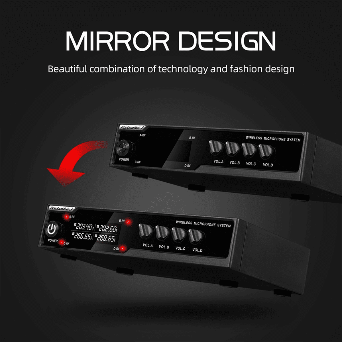 VM304 Audio 4-Channel Wireless Microphone System Handheld Mic 80M Range for Karaoke Speech Singing Portable Set US Plug