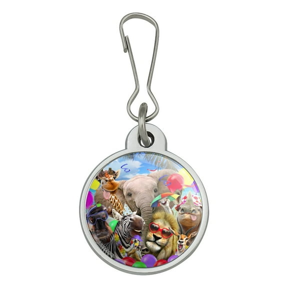 Africa Animal Beach Party Selfie Lion Giraffe Zebra Wildebeest Rhino Jacket Handbag Purse Luggage Backpack Zipper Pull Charm