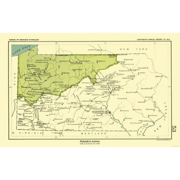 Historic State Map - Pennsylvania - Hoen 1896 - 36.27 x 23 - Vintage Wall Art