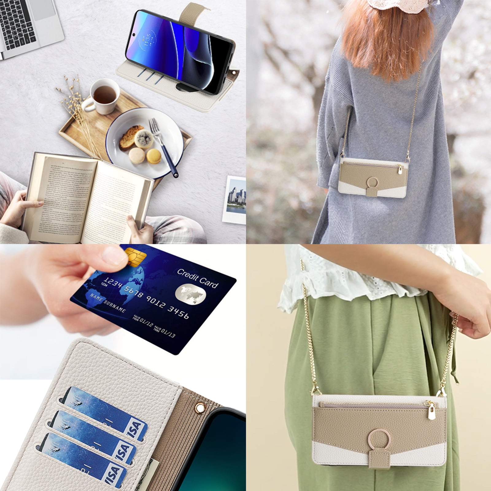 Phone Case for Samsung Galaxy S26 Ultra Zipper Wallet Cover with Make-up Mirror, Flip Cover PU Leather Ring Card Holder Kickstand Crossbody Strap Chain Cell Phone Case Cover for S26 Ultra, White
