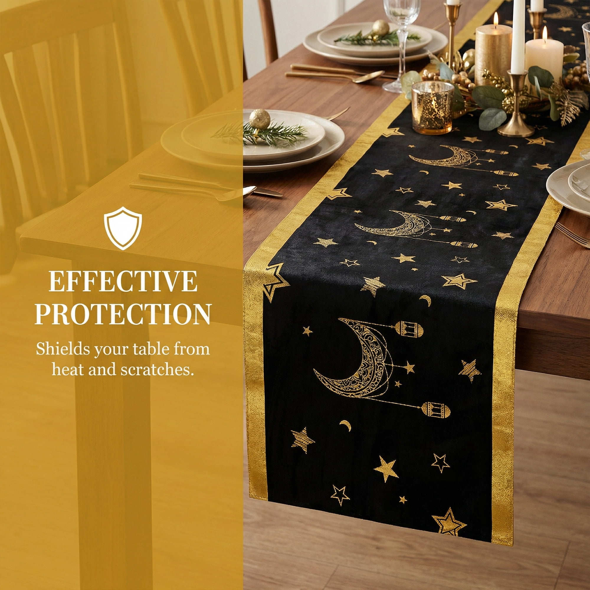 Unique Bargains Long Polyester Kitchen Runner Table Runner for Decor Black 13"x94.5"