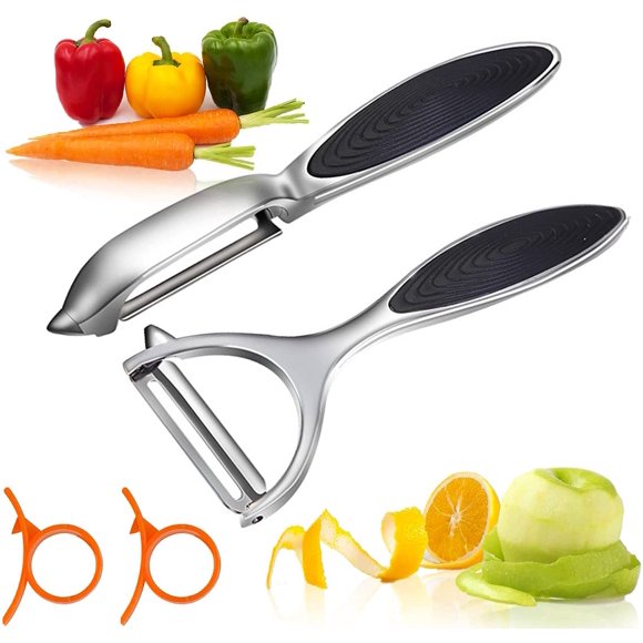 Potato Peeler, Kitchen Vegetable Peeler, Ergonomic Non-Slip Handle and Sharp Blades with 2 Orange Peelers (black)