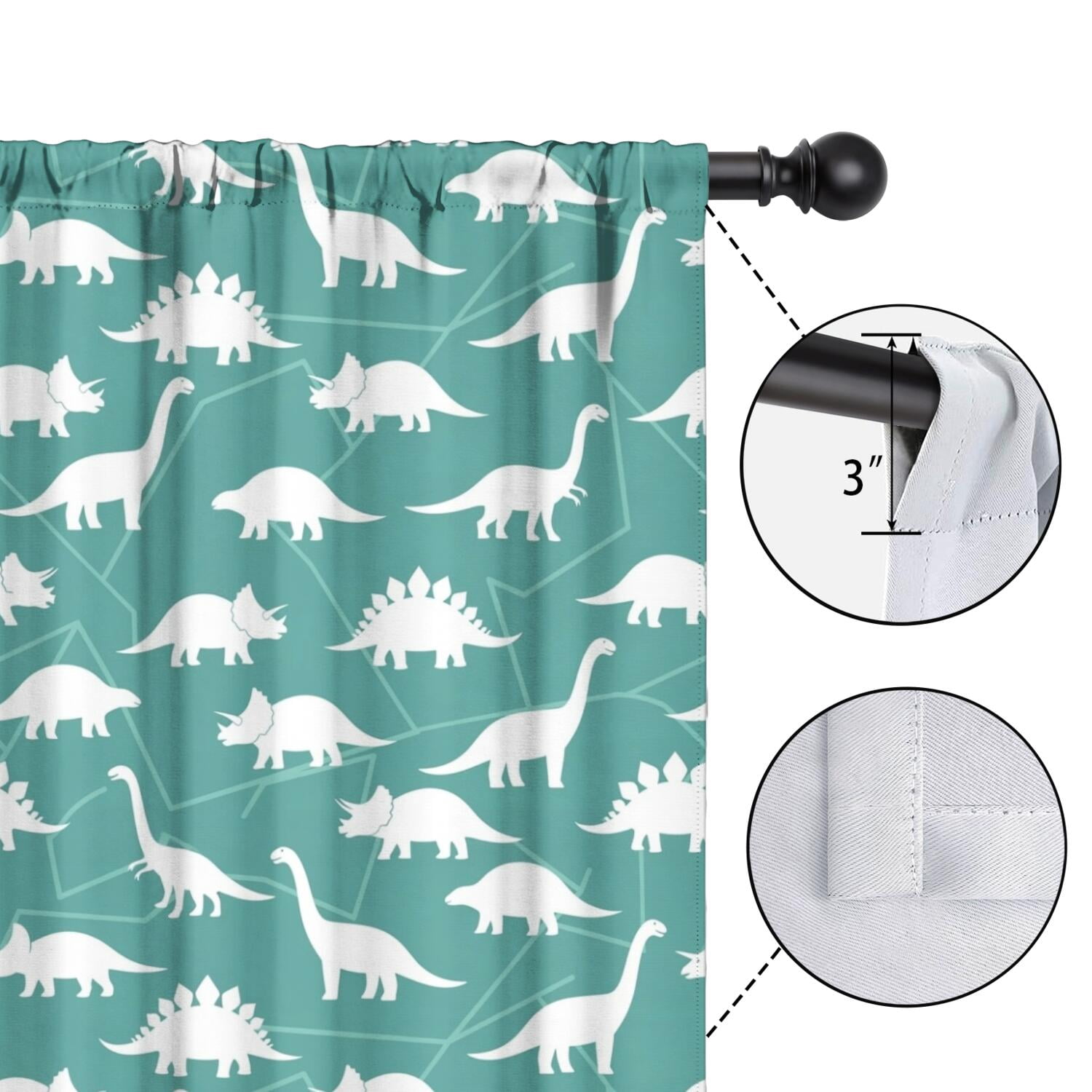 Blackout Kids Curtains,Teal White Dinosaurs Pattern Childrens Insulated Curtains Set Of 2,Bedroom Essentials,Toddler Room Decor 42"x54"