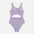 thumbnail image 2 of LNMQLPDBS Girls' Swimwear One Piece Swimsuit Solid Color Cut Out Ribbed Bathing Suit Crewneck Standard Straps Swimwear Solid Color Summer Sport Basic Bikini Set for Beach Purple 12-13 Years, 2 of 3