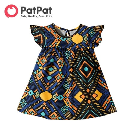

PatPat Baby Girl Allover Geometric Print Flutter-sleeve Dress