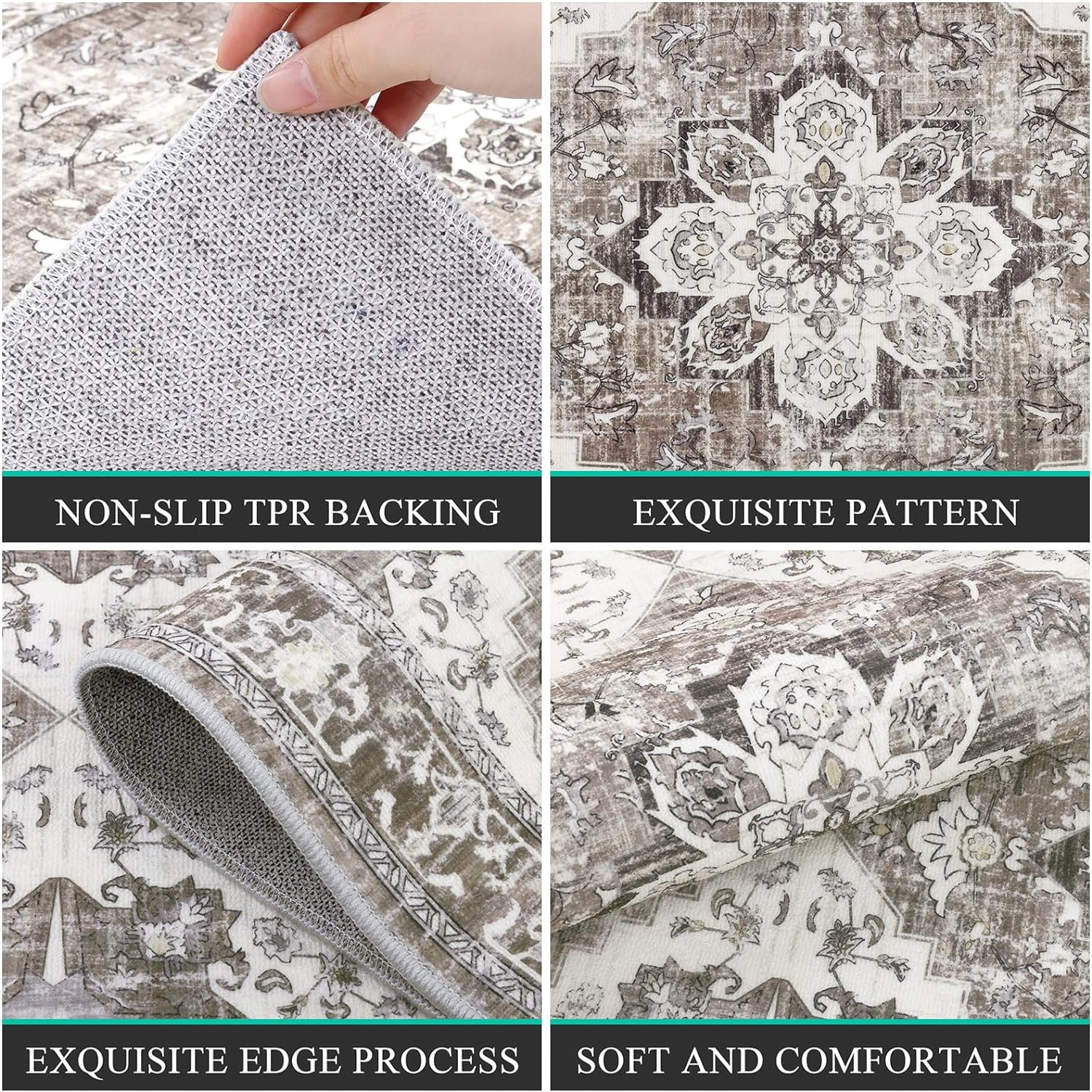 Kitchen Rug and Mat, Yamaziot Boho Kitchen Rug Set of 3, Non Slip Washable Farmhouse Floor Mat Hallway Runner, Laundry Room Carpet