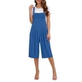 thumbnail image 3 of Wide Leg Overalls Bibs for Women Capri Length Pocket Linen Summer Casual Romper Jumpsuits Capris Pants (XL, Blue), 3 of 7