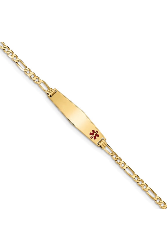 14K Yellow Gold bracelet Medical Figaro Alert Red 7 in 8.5 mm 3.5