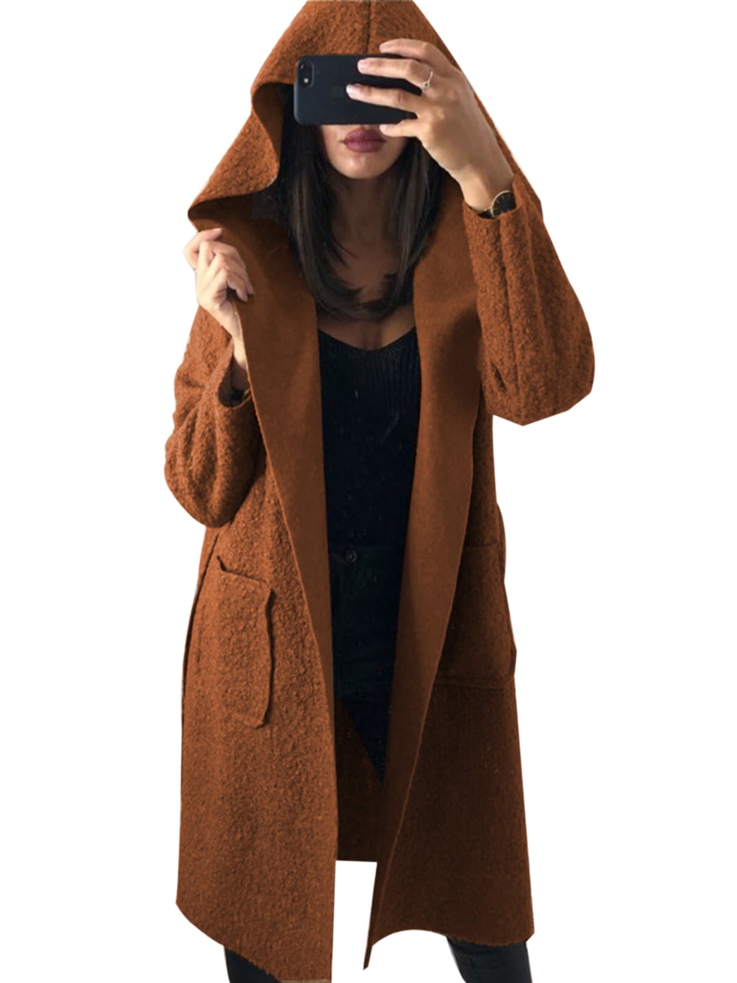 hooded long wool coat womens