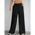 thumbnail image 5 of Women Wide Leg Linen Pants, High Waisted Summer Casual Cotton Linen Palazzo Pants with Pockets Black XXXL, 5 of 8