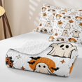thumbnail image 4 of Homewish Funny Spooky Animal Twin Quilt Set, Halloween Pumpkin Lantern Twin Coverlet Set, Off White Orange, 2-Piece 1 Bedspread and 1 Pillowcase, 4 of 7