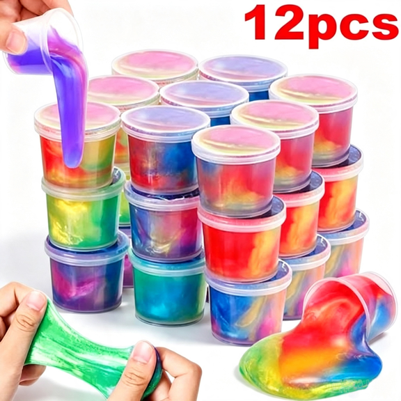 12Pack Slime Kit, Non-Sticky, Stress Relief Treasure Box Toys. Slime Party Favors, Classroom Prizes, Birthday Goodie Bags Stuffers for Kids Teens Boys Girls.