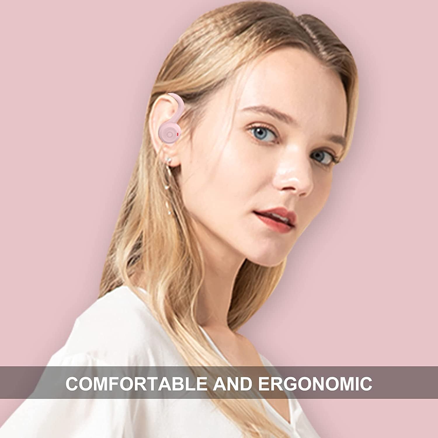 MOREFYOU MS-T20 Over-Ear Earbuds with Bluetooth 5.1, Pink