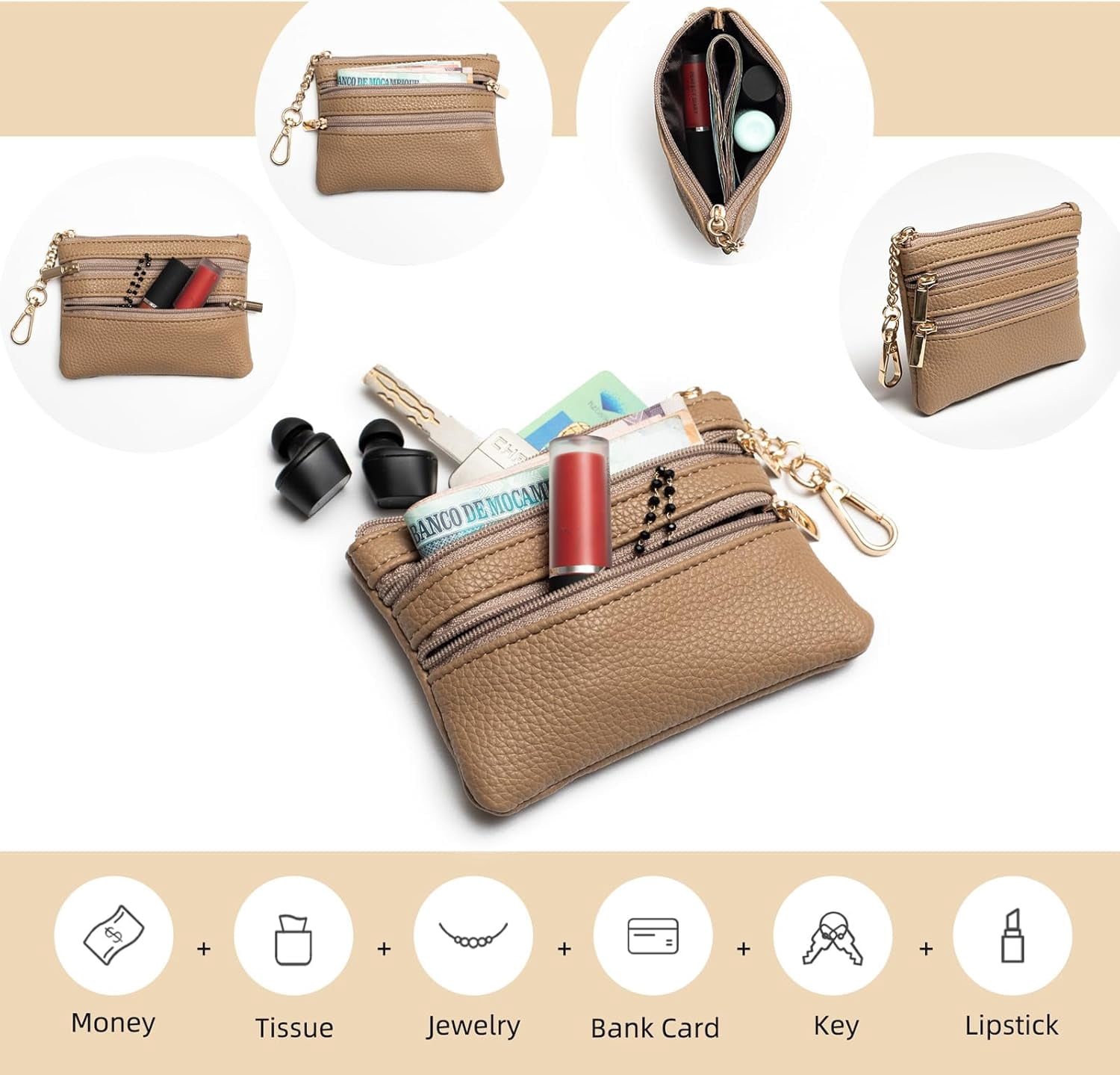 Crossbody Phone Strap with Zippered Pouch,Clip and Go Strap for Phone with Wallet,Adjustable Phone Lanyard Wrist Strap