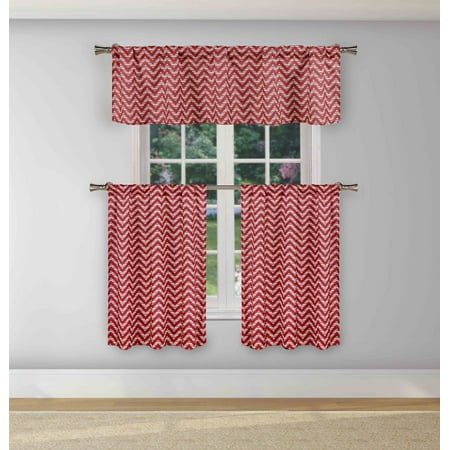 Red And Gray Kitchen Duck River Textiles Gray and White 3 Piece Window Curtain Set Chevron Zig Zag Design, One Valance, Two Tiers 36 IN Long Kitchen, Bathroom, Small Window (Red) ()