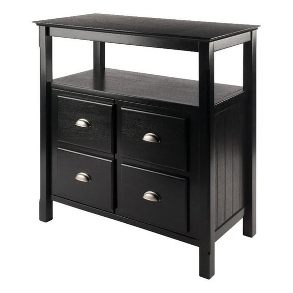 Pemberly Row 2-Door Transitional Solid Wood Buffet Table in Black