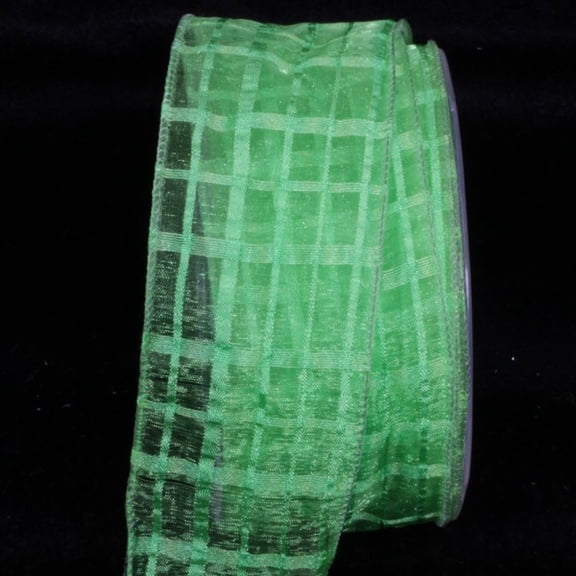 The Ribbon People Green Solid and Sheer Check Wired Craft Ribbon 2" x 27 Yards