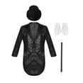 thumbnail image 3 of Hansber Kids Boys Magician Outfits Sparkly Sequin Tailcoat Blazer Jacket with Magic Wand and Hat Set for Stage Black 8, 3 of 7