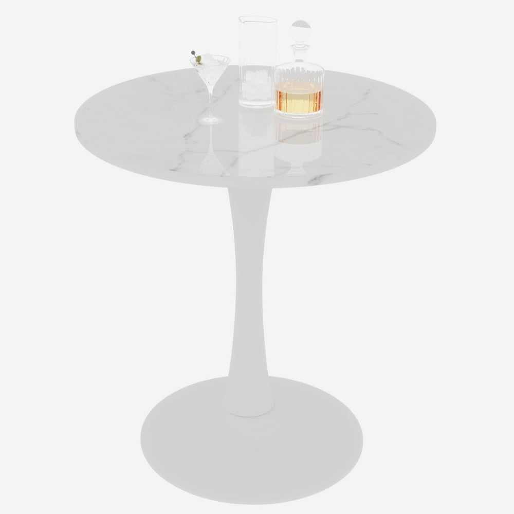 27.6-Inch Round Mid-Century Modern Dining Table & Coffee Table, Faux Marble Top, Pedestal Side Table for Living Room