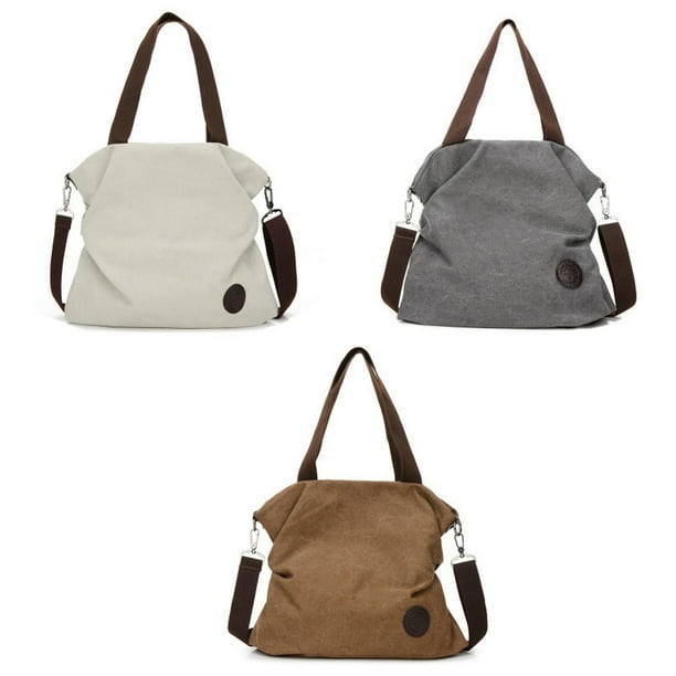 Bolso bandolera de lona para mujer, bolso de lona para mujer, cartera de lona, bolso de hombro para mujerBlanco roto+gris+café
