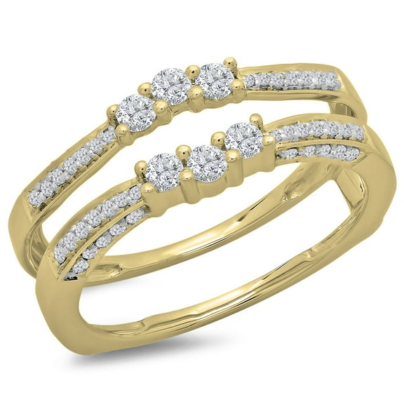 0.50 CT 18K Yellow Gold Round Cut Diamond Ladies Anniversary Wedding Band Enhancer Guard Double Ring