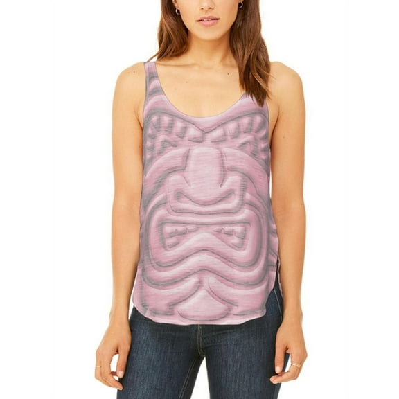 Tiki God Pink Face Luau Juniors Flowy Side Slit Tank Top Multi X-LG