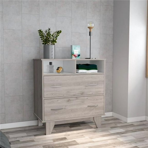 Depot E-Shop DE-CZB6740 Stamford Two Drawer Dresser, Light Gray & White