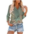 thumbnail image 2 of ZQUUVOU Womens T-Shirts Printed Casaul 3/4 Sleeve V-Neck Tunic Blouse(I-Olive Green,2XL), 2 of 8