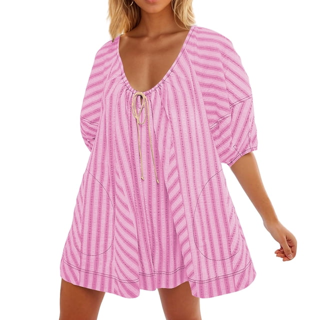 Yuyuzo Womens Jumpsuits Casual Summer Ouvesized Half Sleeve Deep V Neck Rompers 1 Piece Loose Outfits