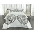 thumbnail image 3 of Ambesonne Folk Quilted Bedspread Set 3 Pcs, Monochrome Butterfly Graphic, Queen Size, White and Black, 3 of 5