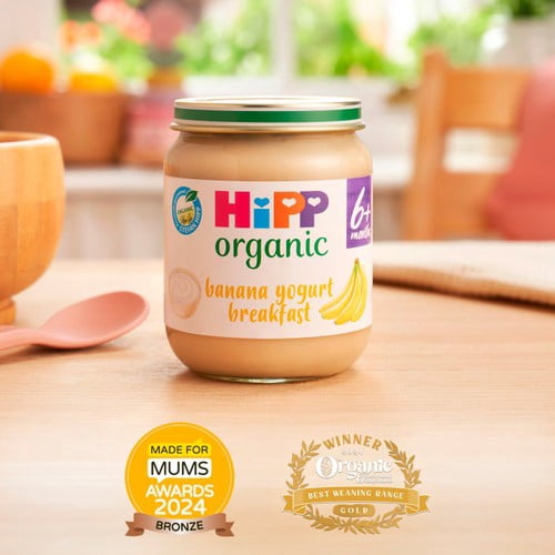 HiPP Organic Banana Yogurt Breakfast Baby Food Jar 6+months 125g, British Import (Pack of 3)