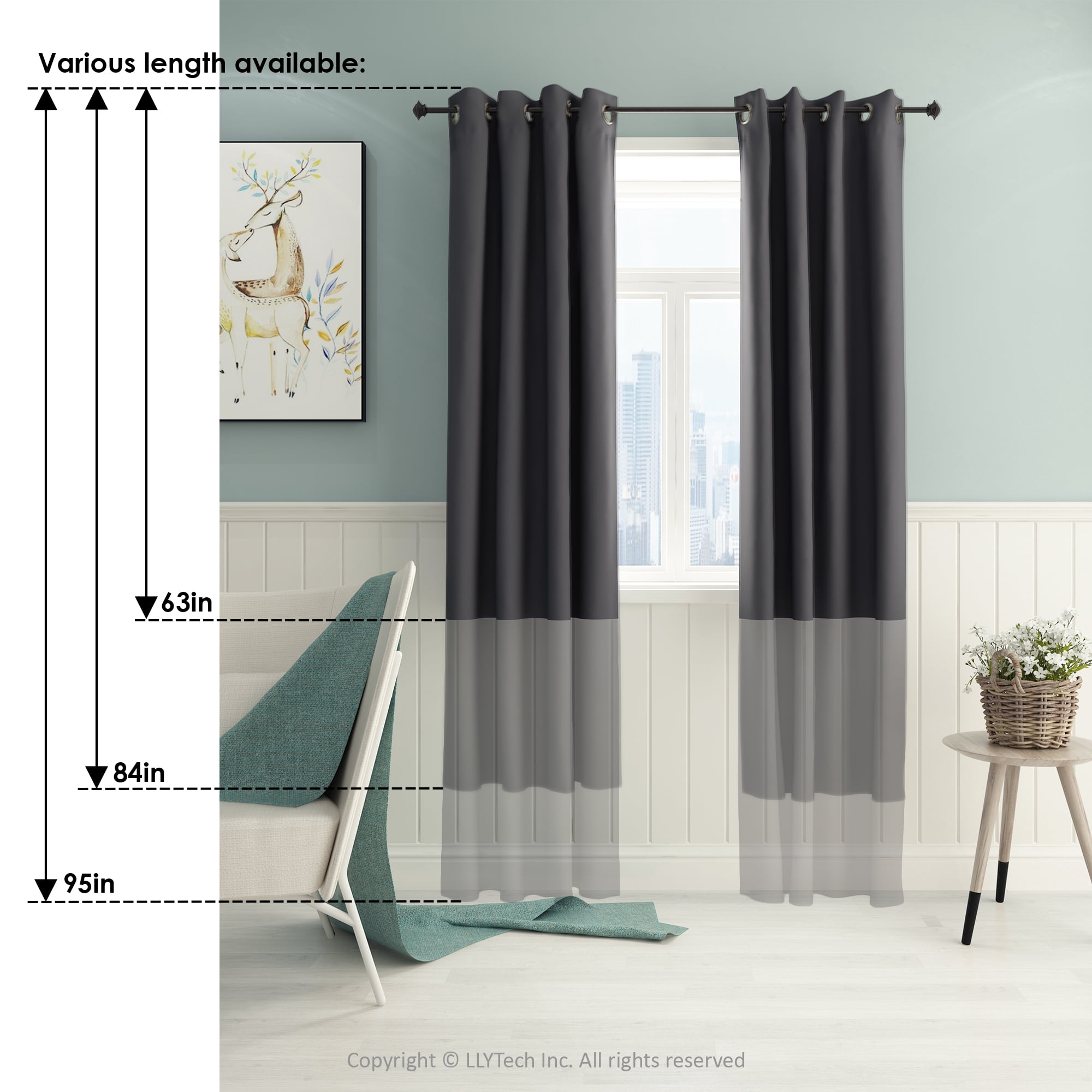Furinno Collins Blackout Curtain 52X84 In. 1 Panel, Dark Grey