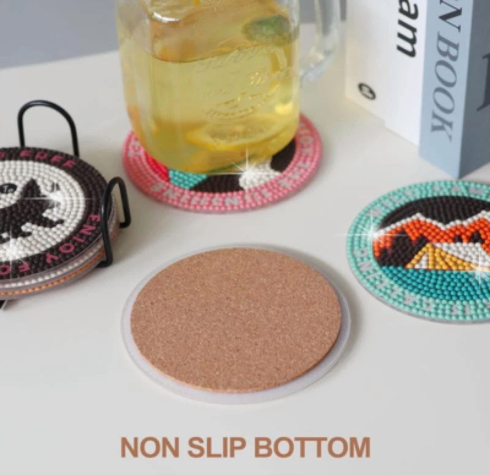 FLINT - 6 Pcs Diamond Painted Coasters With Stand Diy Outdoor Camping Style Coasters