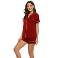 thumbnail image 2 of AMERTEER Pyjama d'Été pour Femmes Couleur Unie Manches Courtes Service à Domicile Décontracté Rouge Vin L, 2 of 5