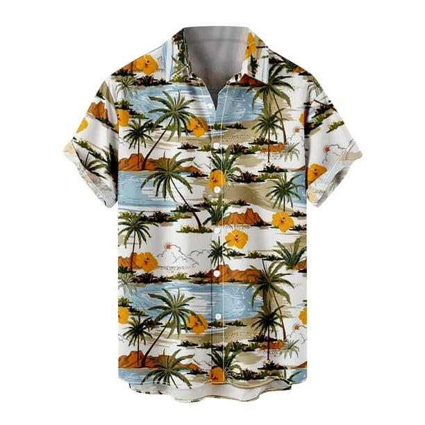 Men Floral Print Hawaiian Shirts Fashion Tropical Beach Shirt Big and