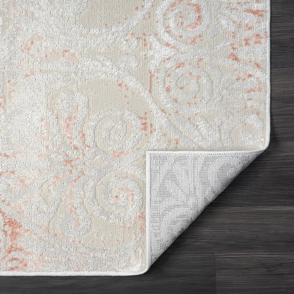 LR Home Carmen 7'9" x 9'9" Gray/Pink Floral Stain Resistant Indoor Area Rug