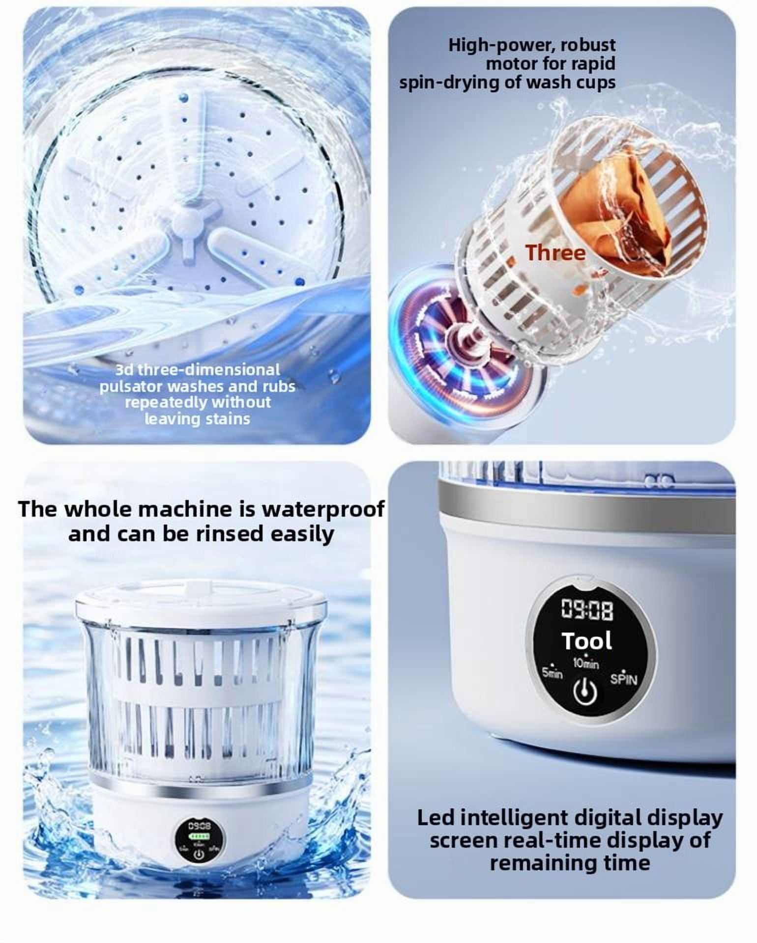 Mini Portable Washing Machine with Spin Dry For Underwear Socks Creative Gift Small Size All In One USB Charging Home Appliance Life Aparatus