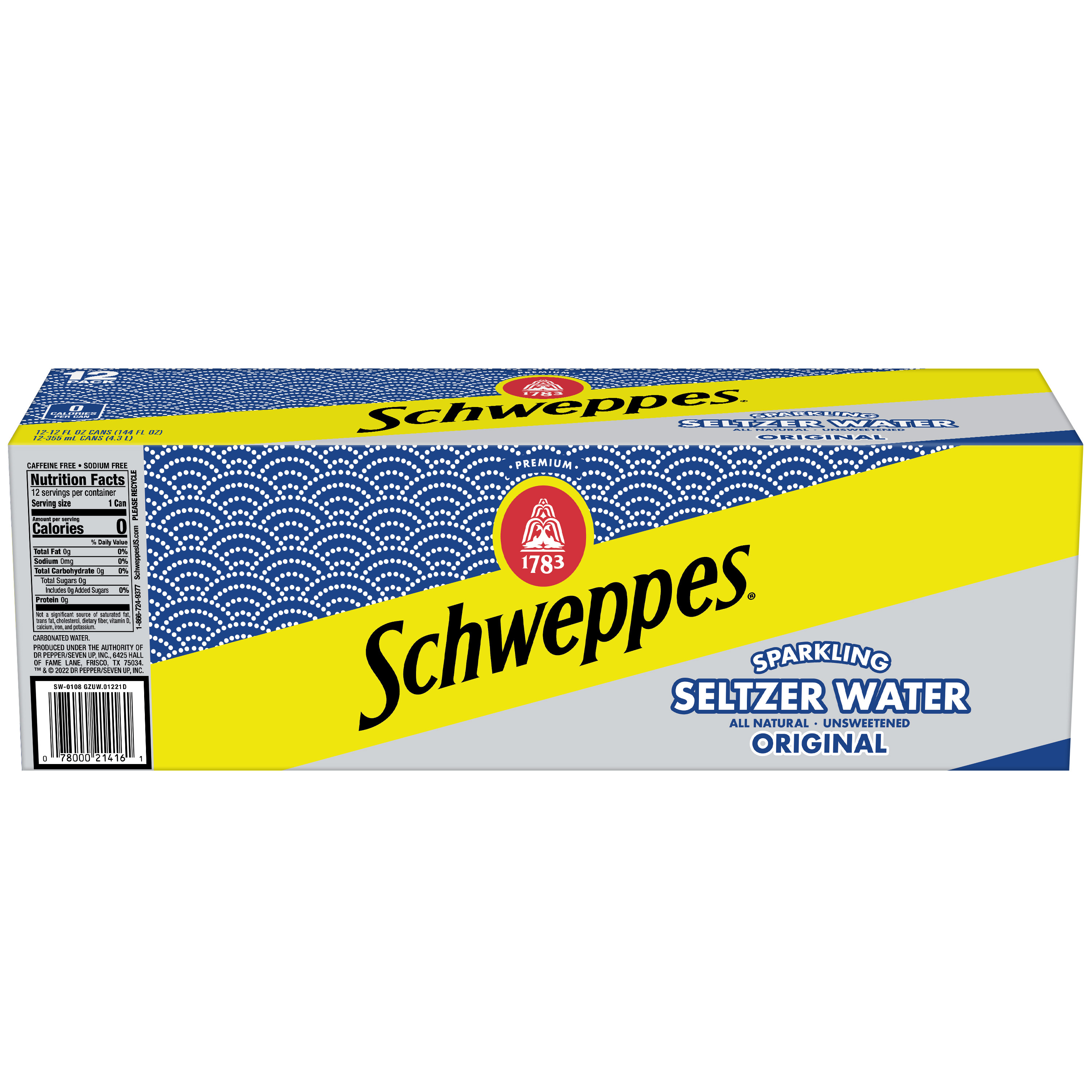 Schweppes Caffeine Free Original Sparkling Seltzer Water, 12 fl oz, 12 Pack Cans