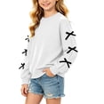 thumbnail image 2 of jobturf Girls Crewneck Sweatshirt Cute Black Bow Decor Long Sleeve Pullover Tops Holiday Party Fleece&nbsp;Lined Sweatshirts for Kids 110, 2 of 7
