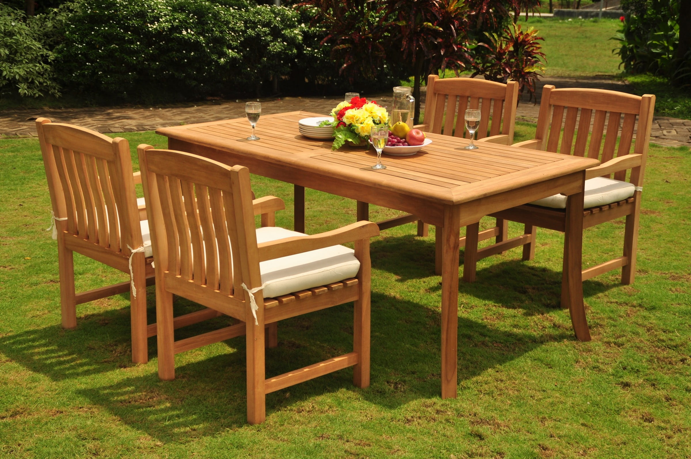 Teak Dining Set: 4 Seater 5 Pc: 71" Rectangle Dining Table And 4 Devon