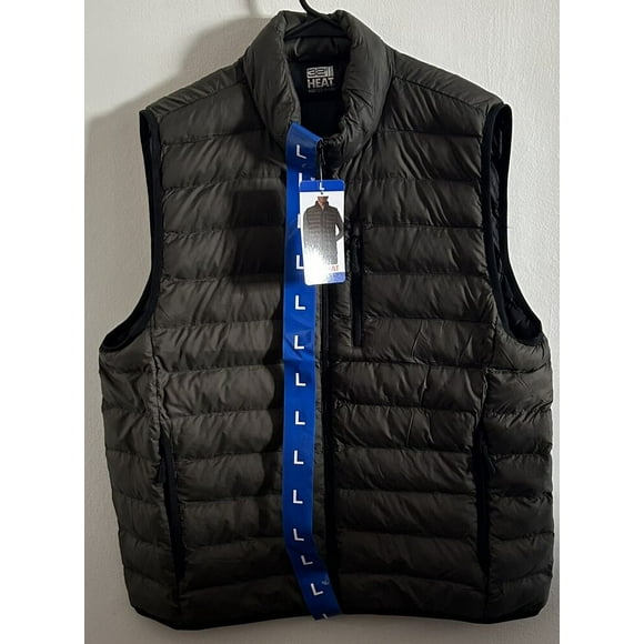 32 Degrees Heat Mens Jacket Large Green Muffin Vest Full Zip Pockets Insulated.