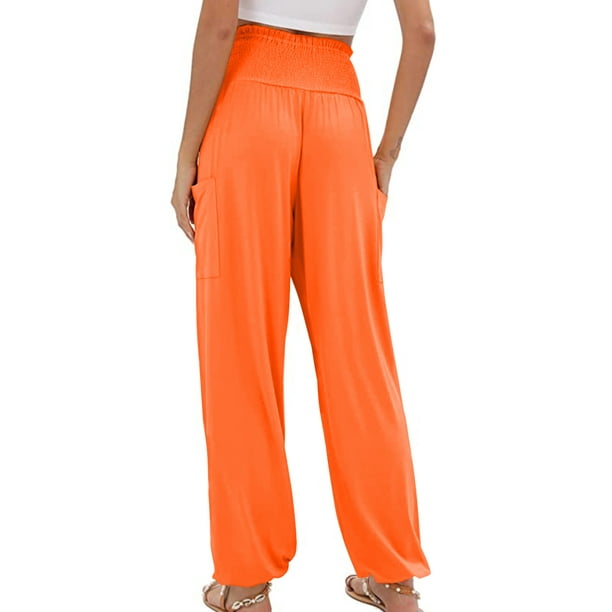 Pantalon jambe large fluide orange femme